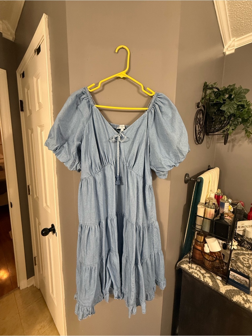 Jessica Light Blue Tie-Front Puff Sleeve Dress